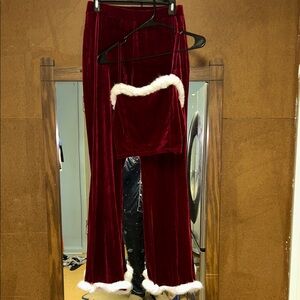 Christmas Red Velvet Pants and Top Set with White Trim